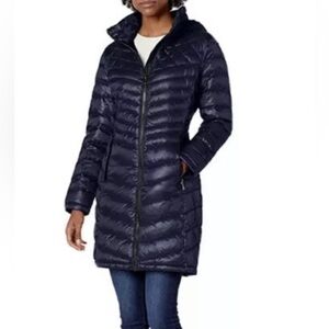 Calvin Klein Women's Packable Lightweight Down Hooded Navy Puffer Coat Sz-XL.BB4